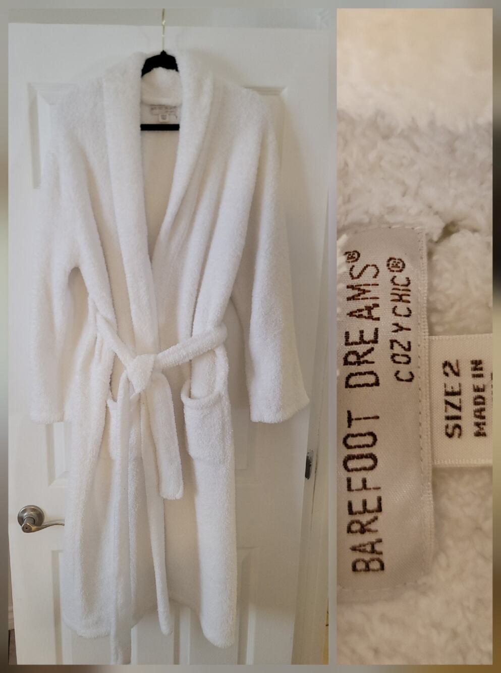 Barefoot Dreams Cozy Chic Long Robe Size 2 (M) White Pockets 48"